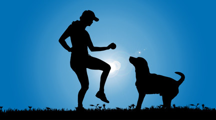 Poster - Vector silhouette of a woman with a dog.