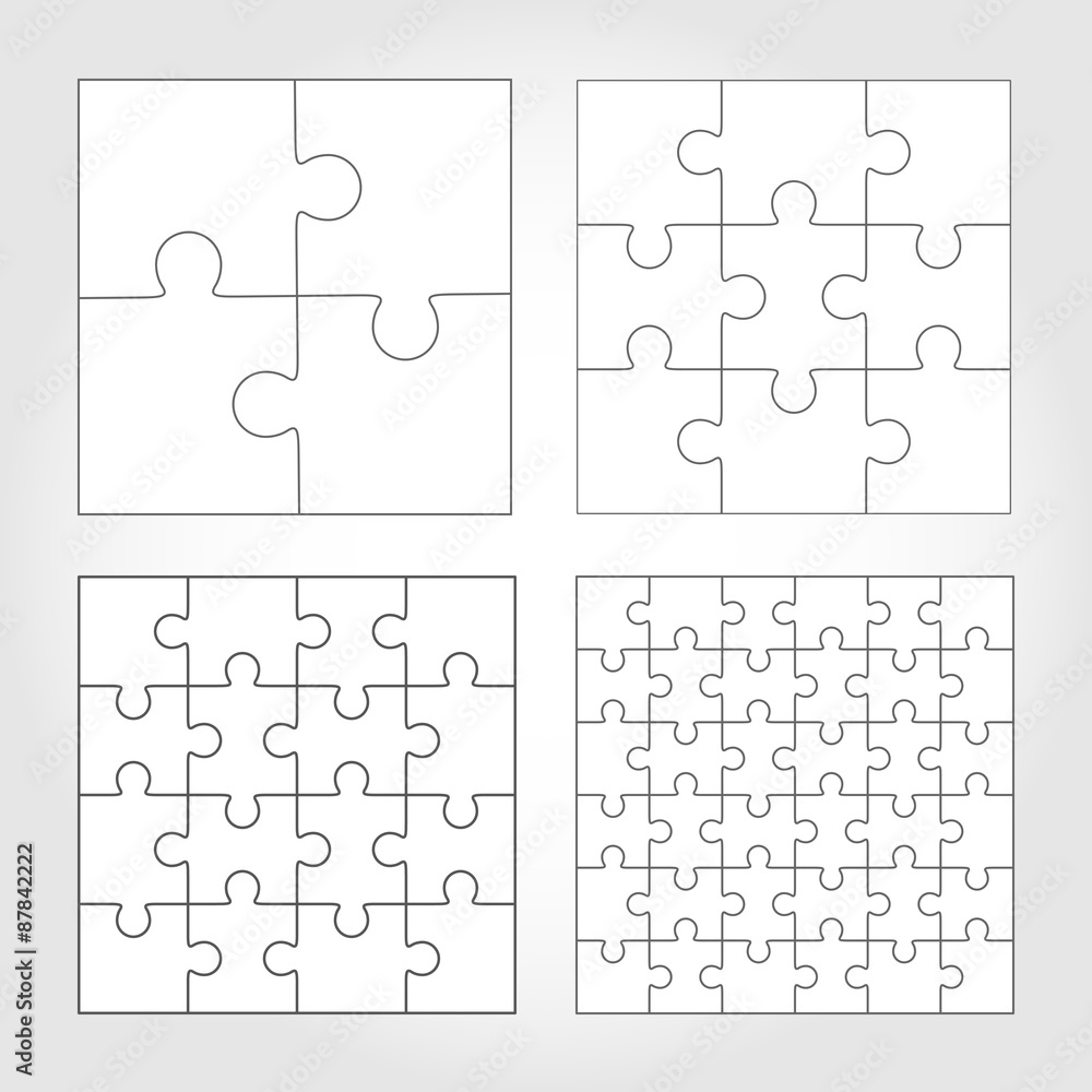 Jigsaw puzzle four vector flat blank templates - obrazy, fototapety, plakaty 