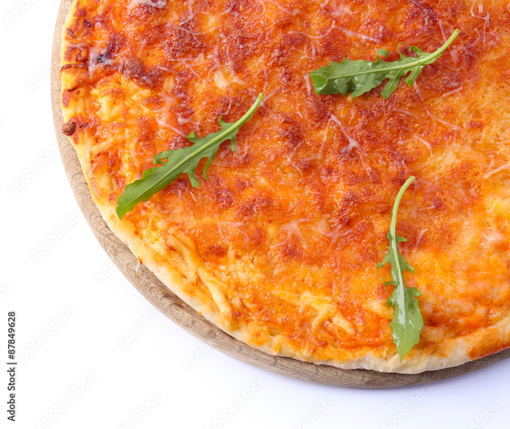 Cheese pizza with arugula isolated on white