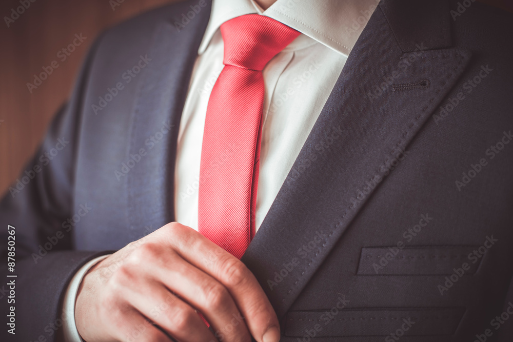 A man in a suit with a red tie - obrazy, fototapety, plakaty 