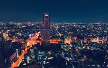 Poster - Aerial view cityscape at night in Tokyo, Japan