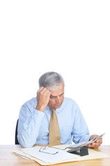 Sticker - Businessman Reading Newspaper at Desk