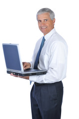 Sticker - Businessman Holding Open Laptop