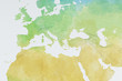 Mappa Europa, Africa e Medio Oriente, disegnata a  mano, acquarello