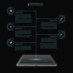 Business network timeline infographic template. Futuristic. Tablet. Vector