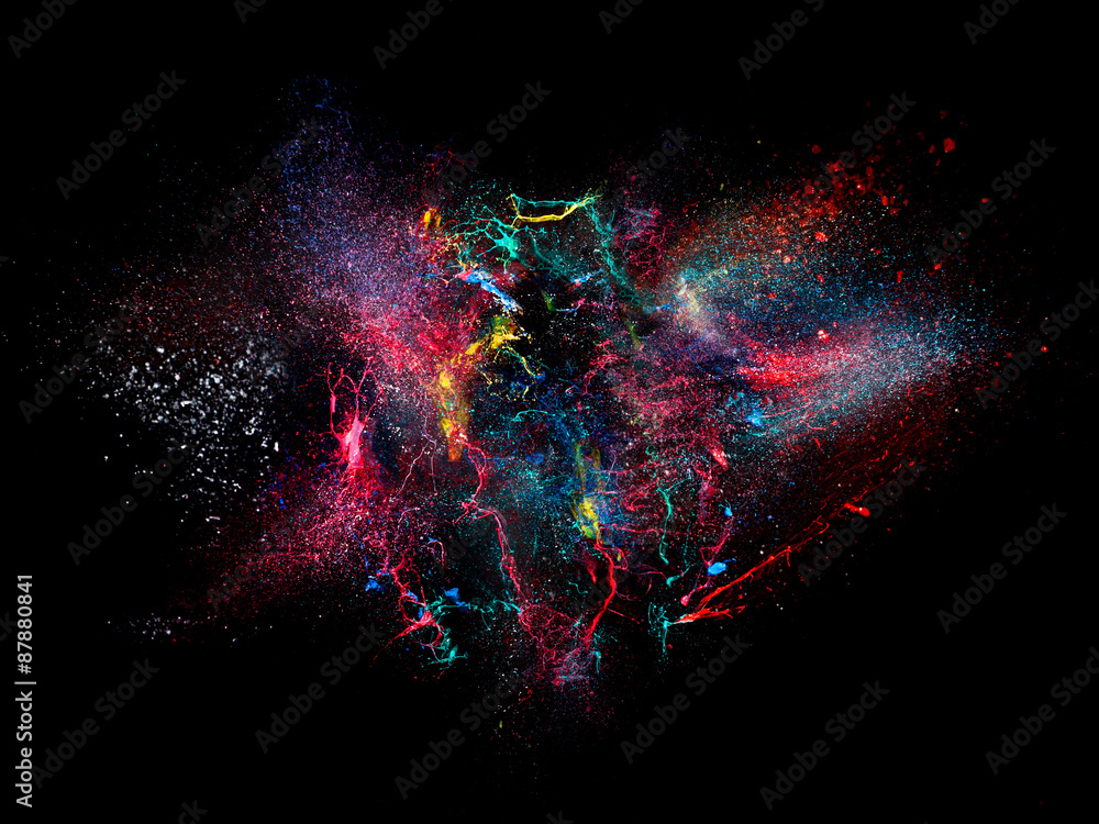 high speed photography of an explosion of acrylic colors on a black background. nobody around. concept of art, strength, joy and creativity. - obrazy, fototapety, plakaty 