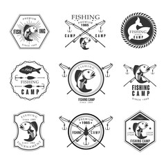 Canvas Print - Vintage pike fishing emblems, labels and design elements