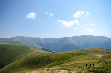 Carpathian mountains summer landscape  with green sunny hills wi