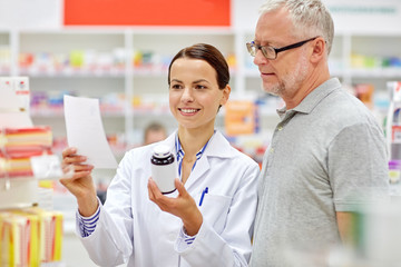 Sticker - pharmacist and senior man buying drug at pharmacy