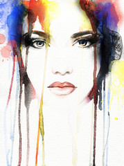 Canvas Print - woman portrait .abstract watercolor
