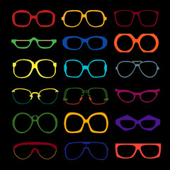 Wall Mural - Vector set of colored glasses. Retro, geek, hipster frames.