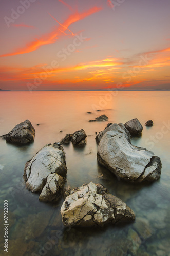 Obraz w ramie Beautiful sunset over the sea. Dalmatia, Croatia.