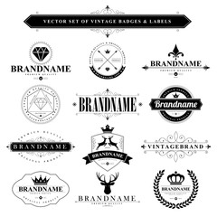 Wall Mural - set of black & white vintage badges and labels