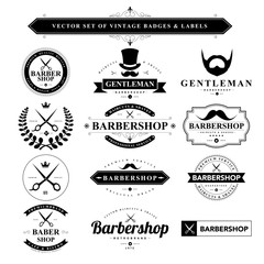 Wall Mural - set of black & white vintage badges and labels