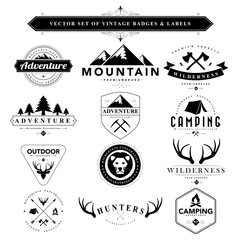 Wall Mural - set of black & white vintage badges and labels