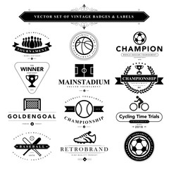 Wall Mural - set of black & white vintage badges and labels