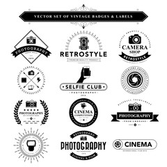 Wall Mural - set of black & white vintage badges and labels