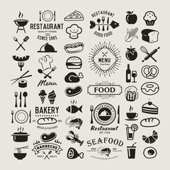 food vintage design elements, logos, badges, labels, icons and objects