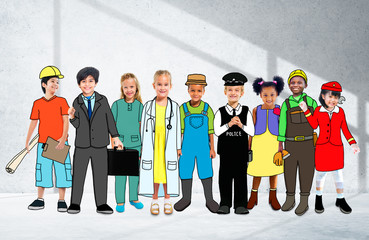 Sticker - Children Kids Dream Jobs Diversity Occupations Concept
