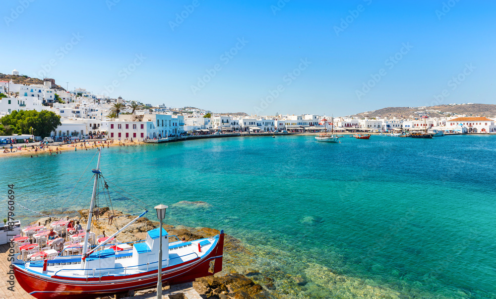 Old Town Harbor, Mykonos Island Greece - obrazy, fototapety, plakaty 