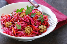 Salad With Carrots, Beetroot, Apple And Walnuts