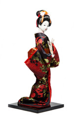 Wall Mural - Cute japanese geisha doll isolated on white