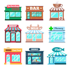 Wall Mural - Store and shop buildings flat icons set