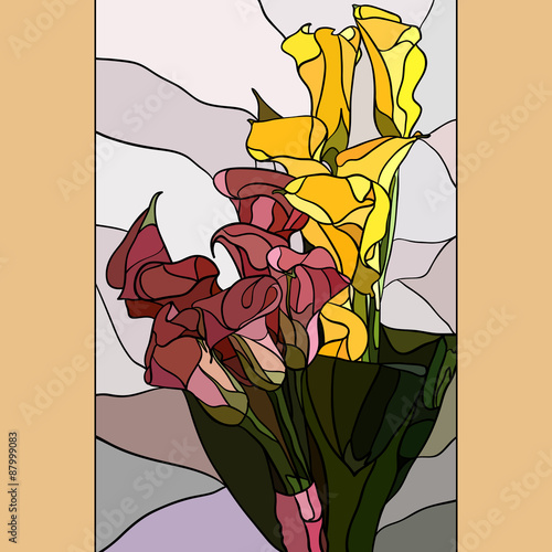 Naklejka - mata magnetyczna na lodówkę Flowers Calla lilies in the style of stained glass