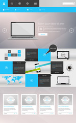Canvas Print - modern one page website template with photorealistic vector office objects.