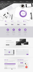 Canvas Print - office scene one page website design template with stationery elements