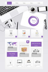 Canvas Print - office scene one page website design template with stationery elements