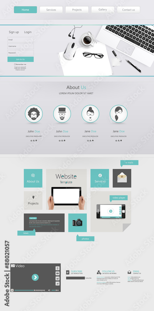 Flat Modern Website Template, One page Design Stock Vector | Adobe Stock