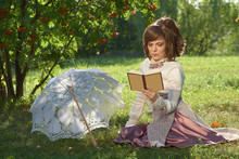 Girl With Book And Umbrella