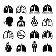Lungs, lung disease icons set - tuberculosis, cancer