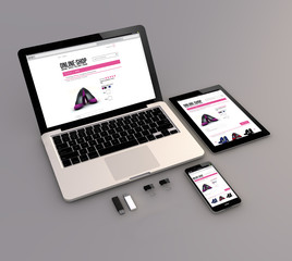 Canvas Print - laptop, tablet and smartphone online shop