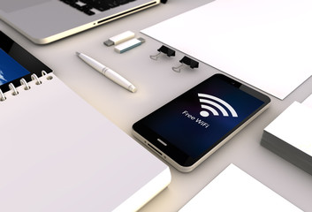 Canvas Print - free wifi smartphone office