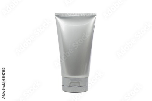 Fotografie, Obraz Silver cosmetic tube with transparent cap isolated and clipping