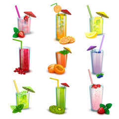 Wall Mural - Summer milkshakes drinks flat icons set