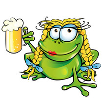 .sexy Girl Frog  Cartoon With Schooner Beer