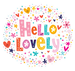 Wall Mural - hello lovely flowers and hearts card