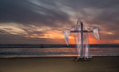 Wall Mural - Cross of Salvation Beach Sunset