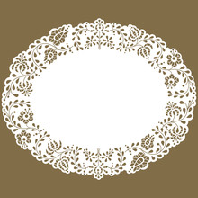 Oval Paper Lace Edged Doily Made With Hungarian Embroidery Pattern