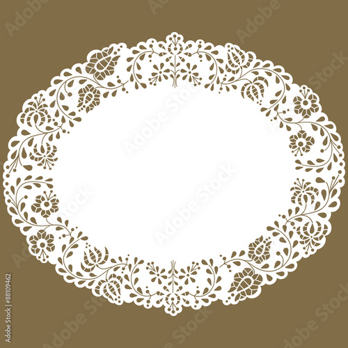 Fotografia, Obraz Oval paper lace edged doily made with Hungarian embroidery pattern