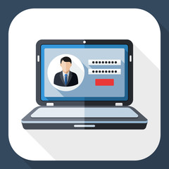 Wall Mural - laptop icon with user login form on the screen and long shadow
