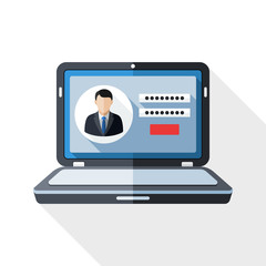 Wall Mural - laptop icon with user login form on the screen and long shadow o