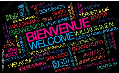Bienvenue Welcome Willkommen Benvenuto Bienvenido Nuage De Mots Colore Texte Couleurs Stock Illustration Adobe Stock
