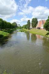 GUSEV, RUSSIA. A view of Piss's river and the building of a dam