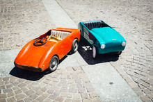 Two Restored Vintage Kids Cars On Flea Market
