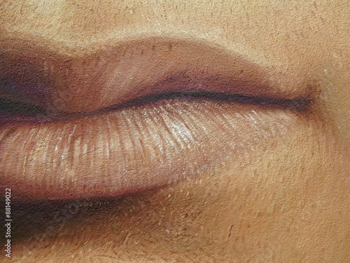 Plakat na zamówienie Fine art closeup of mouth on textured canvas