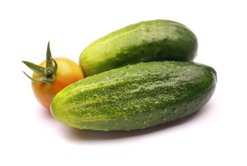 cucumber and tomato on a white background